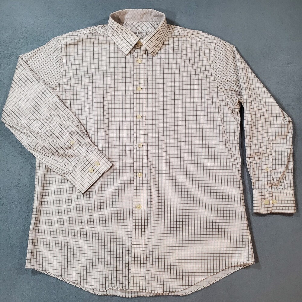 Jhane Barnes Shirt Mens XL White Check Button Down Non Iron Modern Fit Designer